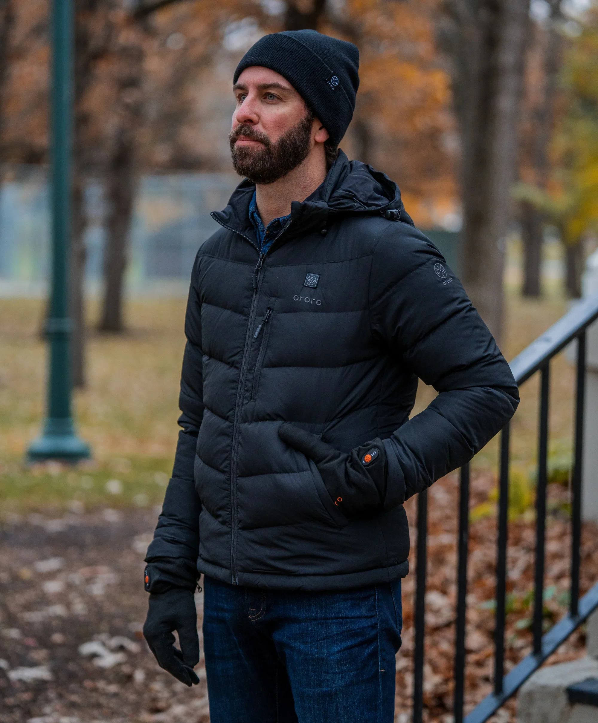 Men's Heated Down Jacket - Black - Image 5