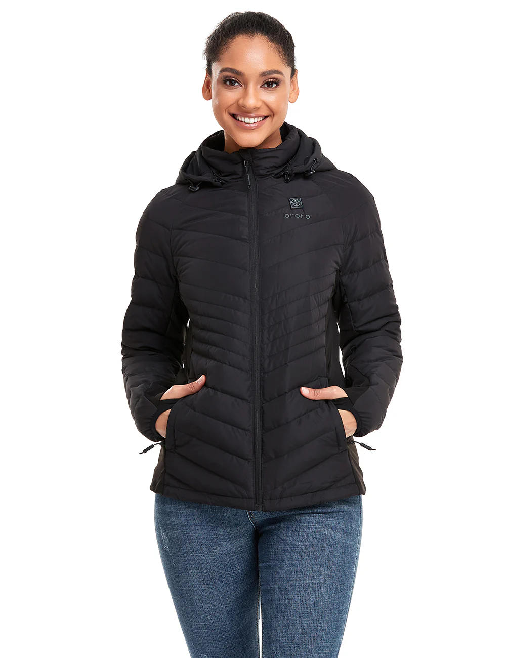 (Open-box) Women's Heated Down Jacket - Black/White  (Battery Set Not Included) - Image 12