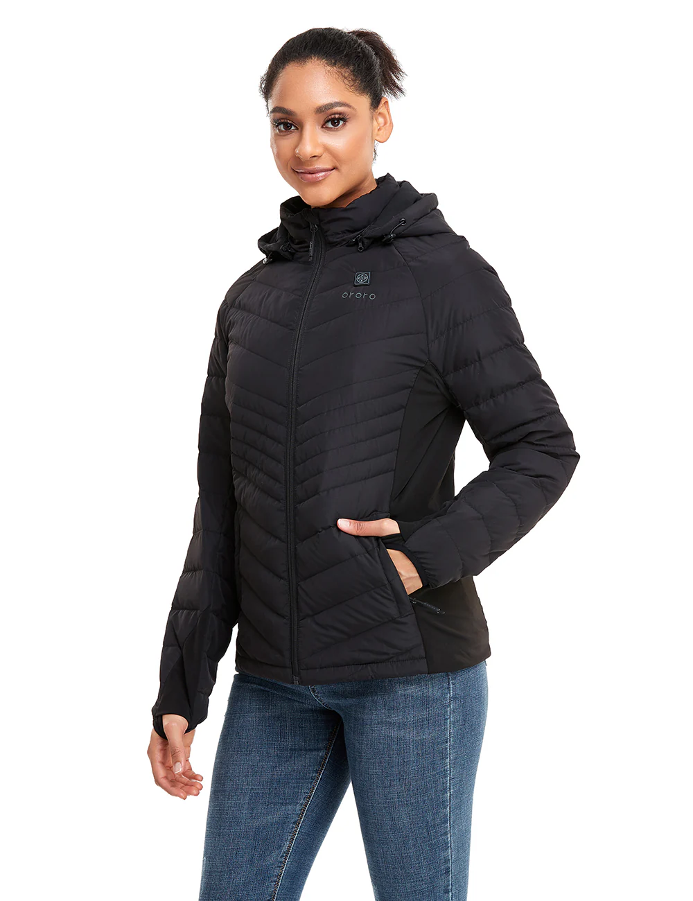 (Open-box) Women's Heated Down Jacket - Black/White  (Battery Set Not Included) - Image 13