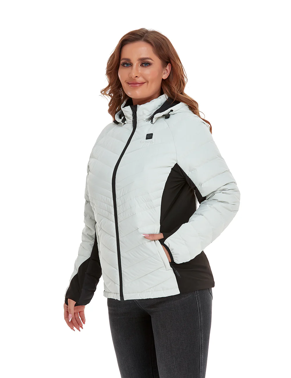 (Open-box) Women's Heated Down Jacket - Black/White  (Battery Set Not Included) - Image 3