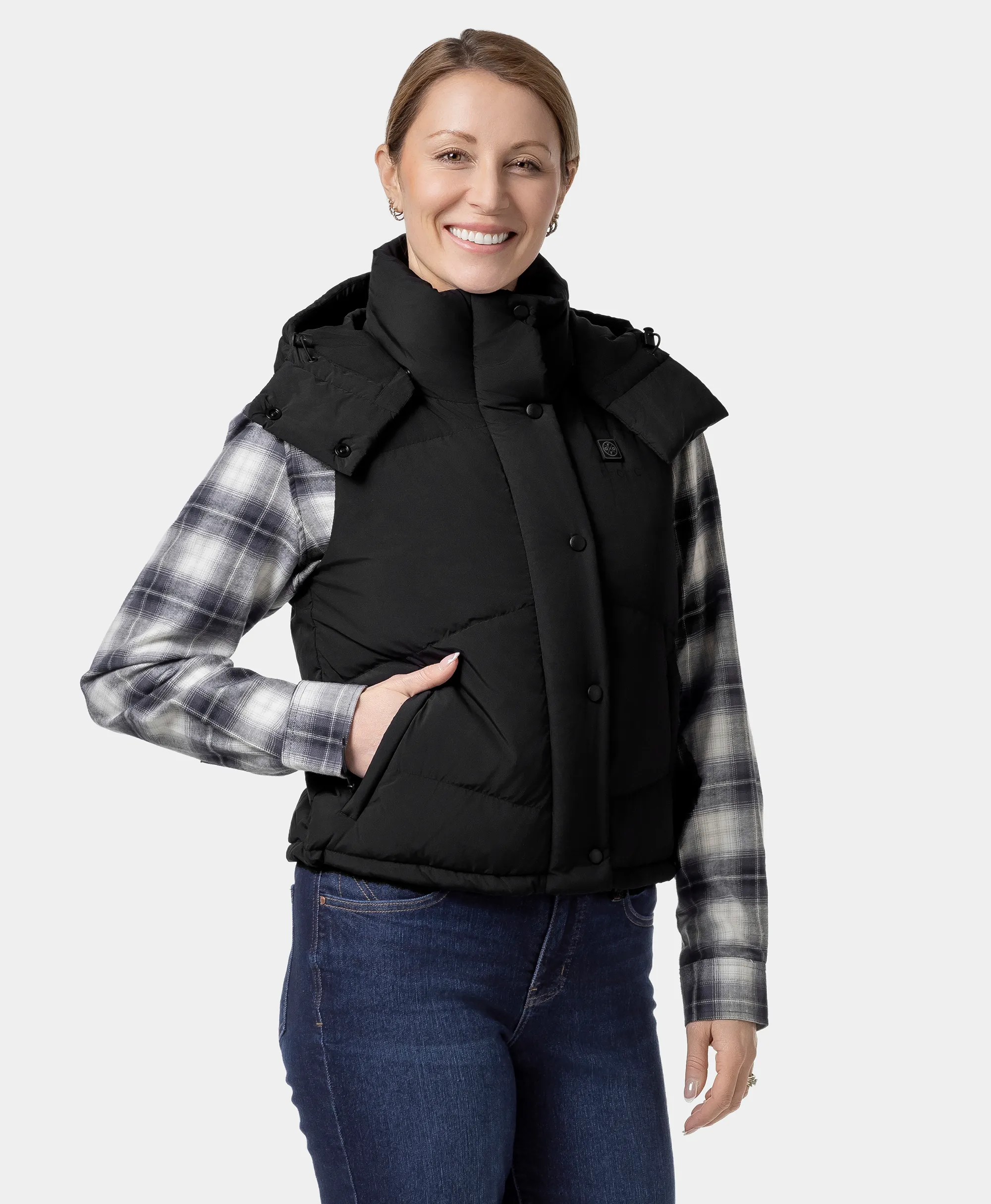 Women's Heated Cropped Puffer Down Vest - Image 3